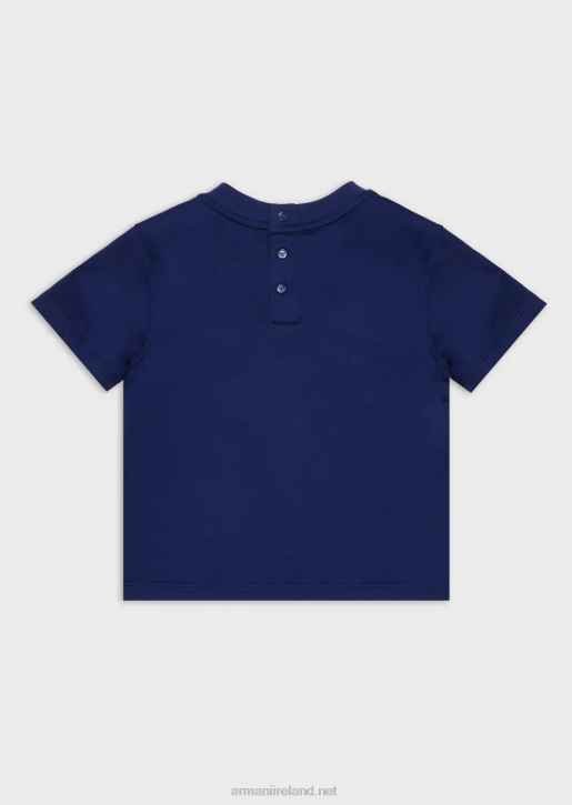 Boy 086V2729 Tencel Blend Jersey T-Shirt With Logo Embroidery Armani Blue