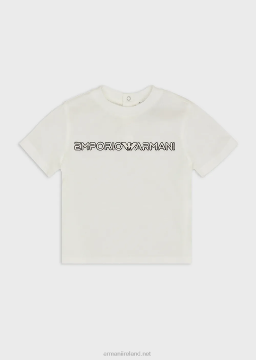 Boy 086V2730 Tencel Blend Jersey T-Shirt With Logo Embroidery Armani White