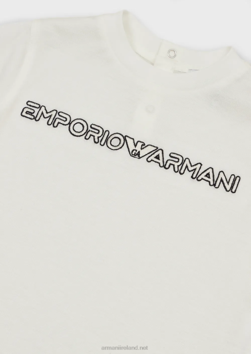 Boy 086V2730 Tencel Blend Jersey T-Shirt With Logo Embroidery Armani White
