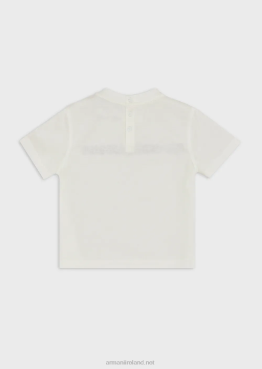 Boy 086V2730 Tencel Blend Jersey T-Shirt With Logo Embroidery Armani White