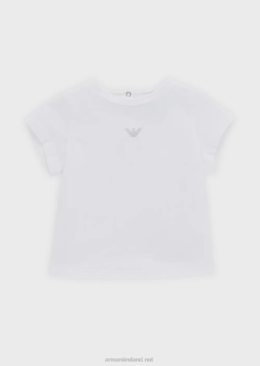 Girl 086V2621 Jersey T-Shirt With Silver Eagle Embroidery Armani White