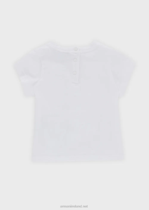 Girl 086V2621 Jersey T-Shirt With Silver Eagle Embroidery Armani White