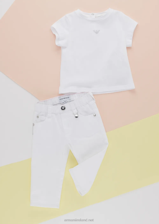 Girl 086V2621 Jersey T-Shirt With Silver Eagle Embroidery Armani White