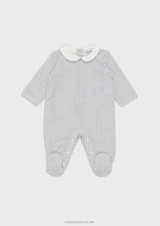 Girl 086V2629 Onesie With Peter Pan Collar And All-Over Op-Art Eagle Armani Azure