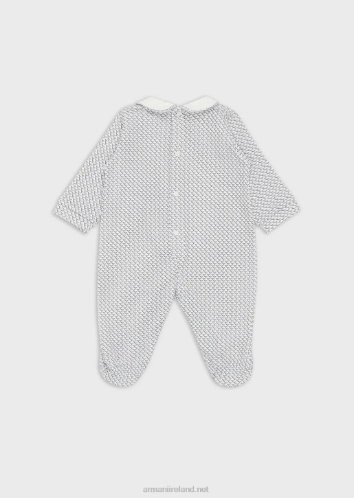 Girl 086V2629 Onesie With Peter Pan Collar And All-Over Op-Art Eagle Armani Azure