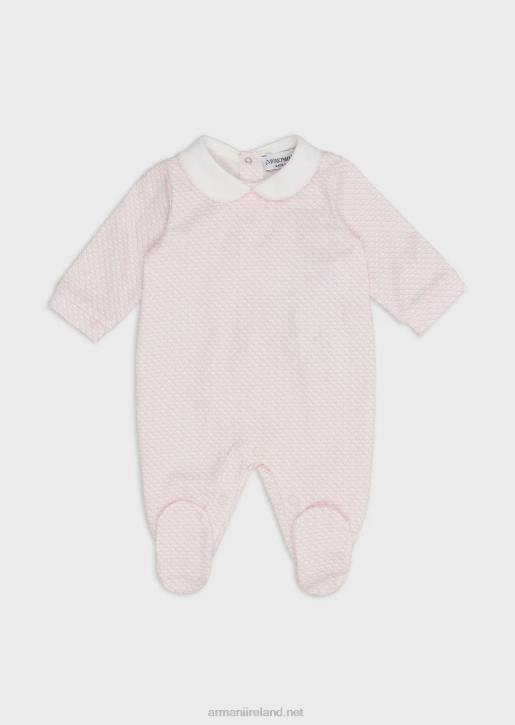 Girl 086V2630 Onesie With Peter Pan Collar And All-Over Op-Art Eagle Armani Pink