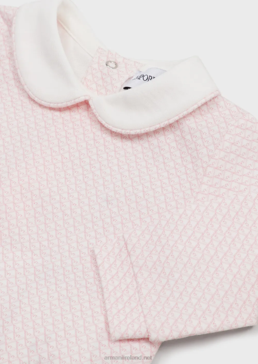 Girl 086V2630 Onesie With Peter Pan Collar And All-Over Op-Art Eagle Armani Pink
