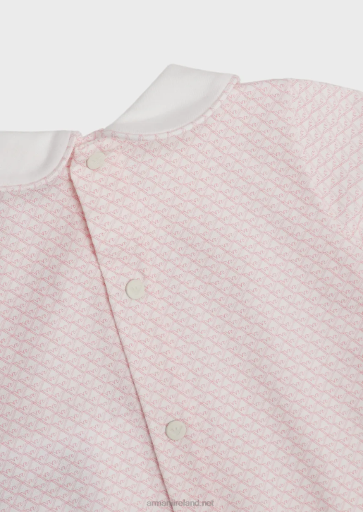Girl 086V2630 Onesie With Peter Pan Collar And All-Over Op-Art Eagle Armani Pink