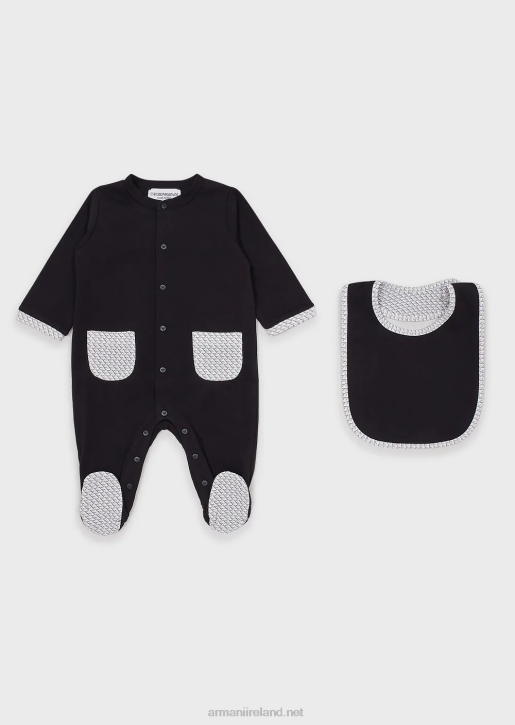 Girl 086V2641 Gift Set Consisting Of An Op-Art Eagle Bib And Onesie Armani Azure
