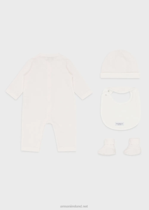 Girl 086V2647 Gift Set Consisting Of Op-Art Eagle Booties, Bib, Onesie And Beanie Armani