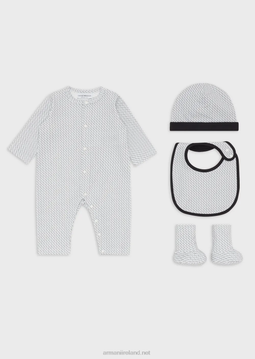 Girl 086V2648 Gift Set Consisting Of Op-Art Eagle Booties, Bib, Onesie And Beanie Armani