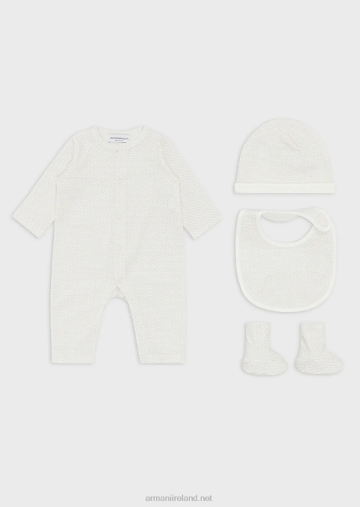 Girl 086V2649 Gift Set Consisting Of Op-Art Eagle Booties, Bib, Onesie And Beanie Armani