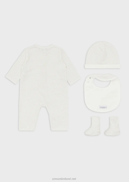 Girl 086V2649 Gift Set Consisting Of Op-Art Eagle Booties, Bib, Onesie And Beanie Armani