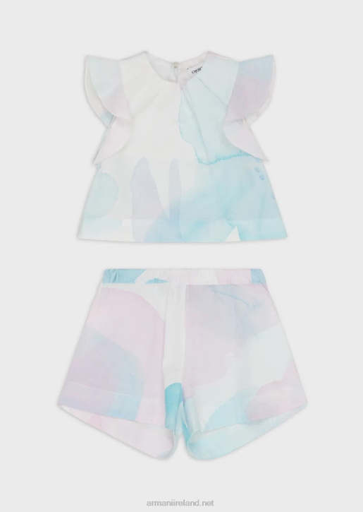 Girl 086V2652 Poplin Top And Shorts Set With Watercolour Floral Print Armani Pattern
