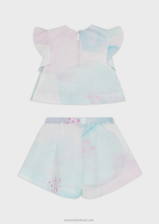 Girl 086V2652 Poplin Top And Shorts Set With Watercolour Floral Print Armani Pattern