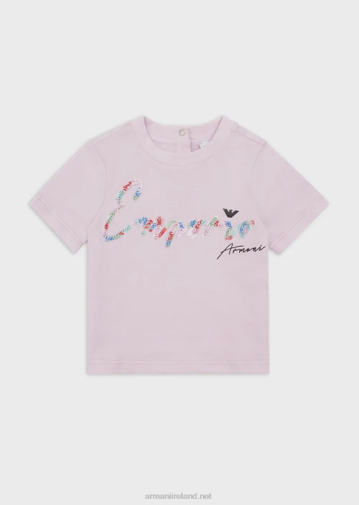 Girl 086V2654 Organic Jersey T-Shirt With Sequinned Signature Logo Armani