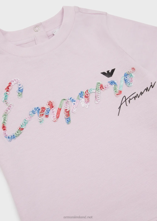 Girl 086V2654 Organic Jersey T-Shirt With Sequinned Signature Logo Armani