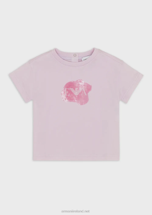 Girl 086V2655 Jersey T-Shirt With Ea Logo On Sequins Armani Pink