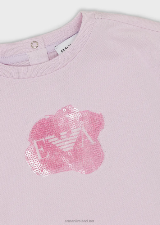 Girl 086V2655 Jersey T-Shirt With Ea Logo On Sequins Armani Pink