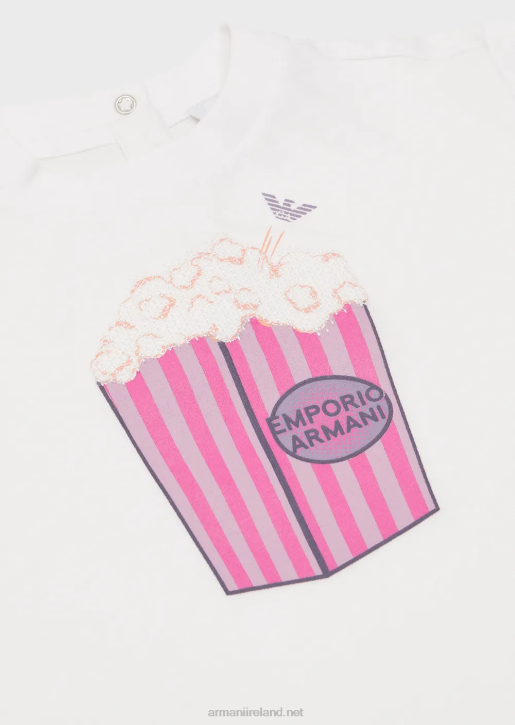 Girl 086V2657 Jersey T-Shirt With Popcorn Print Armani White