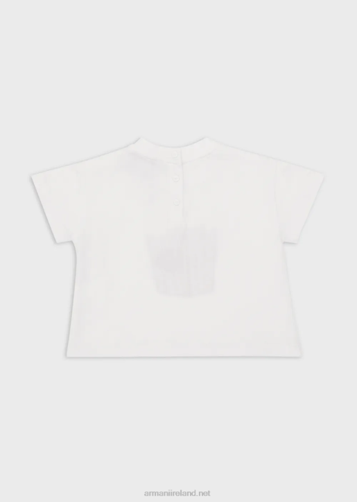 Girl 086V2657 Jersey T-Shirt With Popcorn Print Armani White