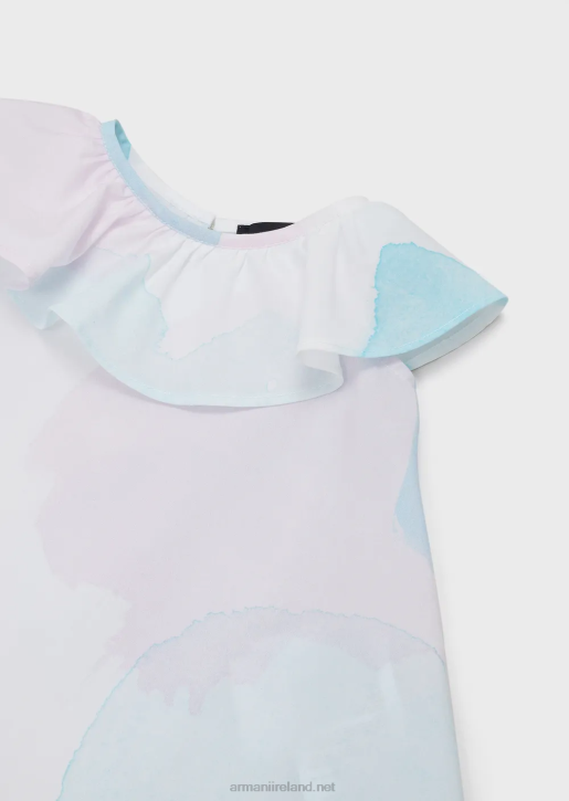 Girl 086V2658 Flounced Poplin Dress With Watercolour Floral Print Armani Pattern
