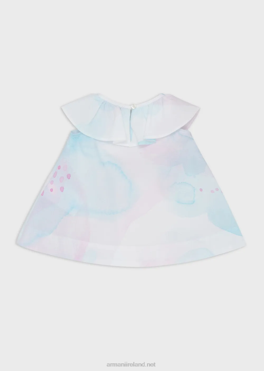 Girl 086V2658 Flounced Poplin Dress With Watercolour Floral Print Armani Pattern