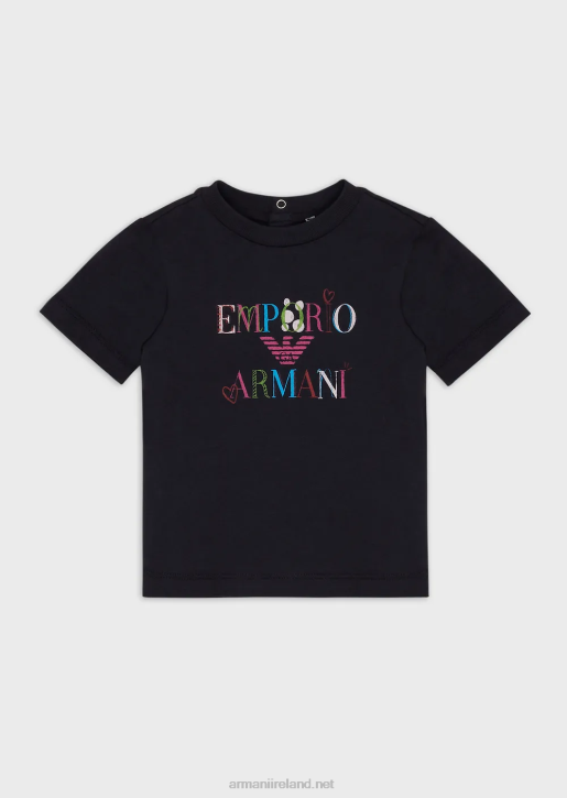 Girl 086V2659 Jersey T-Shirt With Eagle And Hearts Print Armani Pattern