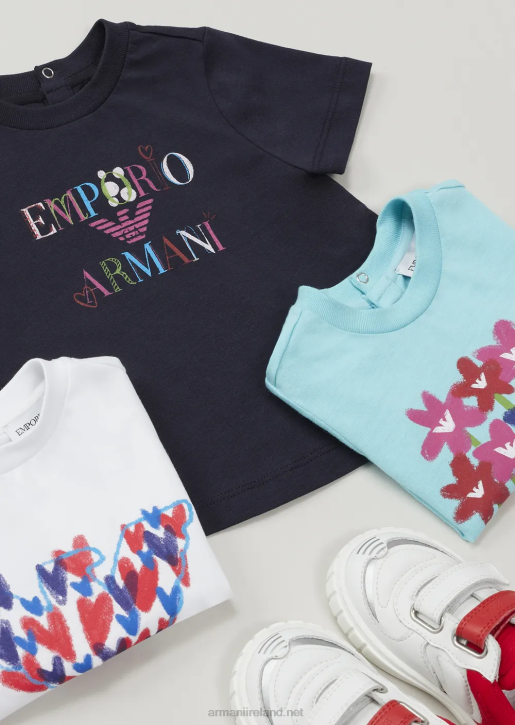 Girl 086V2659 Jersey T-Shirt With Eagle And Hearts Print Armani Pattern