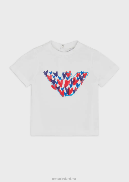 Girl 086V2660 Jersey T-Shirt With Eagle And Hearts Print Armani White