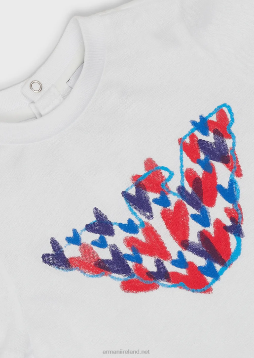 Girl 086V2660 Jersey T-Shirt With Eagle And Hearts Print Armani White
