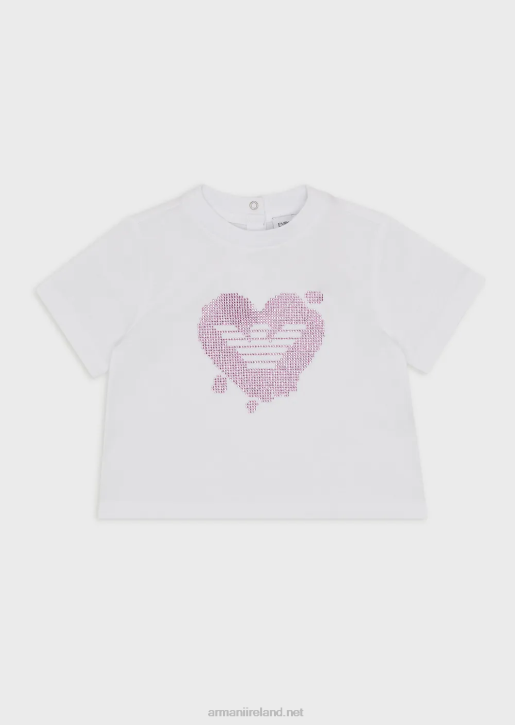 Girl 086V2661 Jersey T-Shirt With Contrasting Rhinestone Eagle Armani White