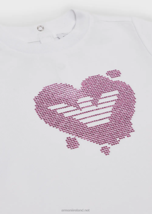 Girl 086V2661 Jersey T-Shirt With Contrasting Rhinestone Eagle Armani White