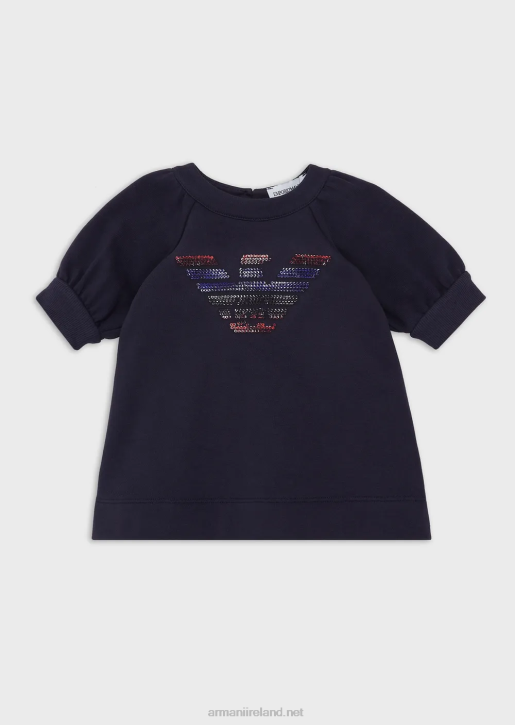 Girl 086V2663 Cotton-Blend Jersey-Fleece Dress With Oversized Sequinned Eagle Armani Pattern