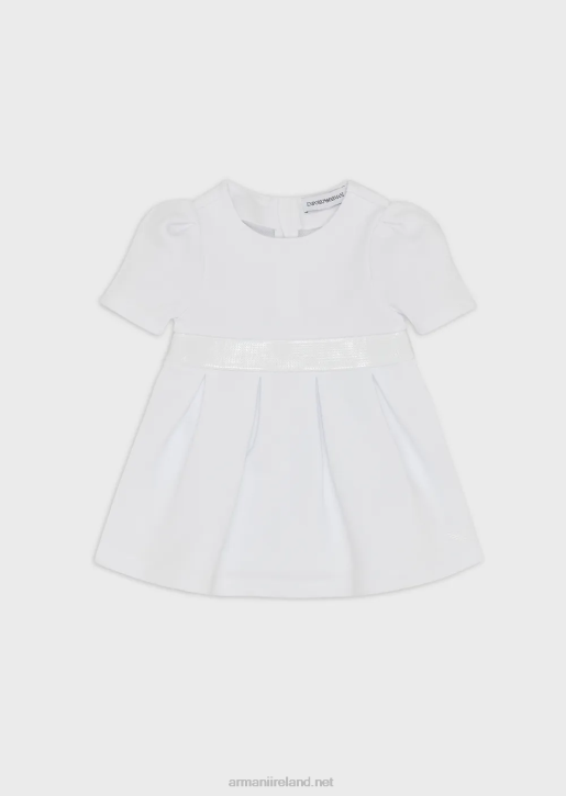 Girl 086V2664 Cotton-Blend Jersey-Fleece Dress With Rhinestone Waist Armani White