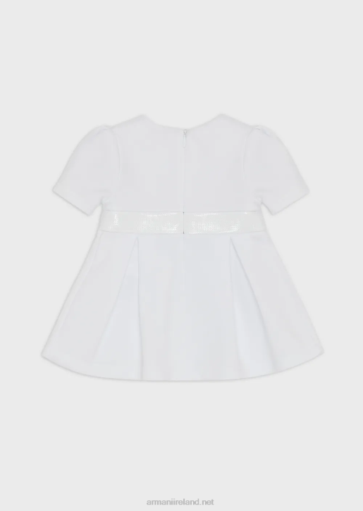 Girl 086V2664 Cotton-Blend Jersey-Fleece Dress With Rhinestone Waist Armani White