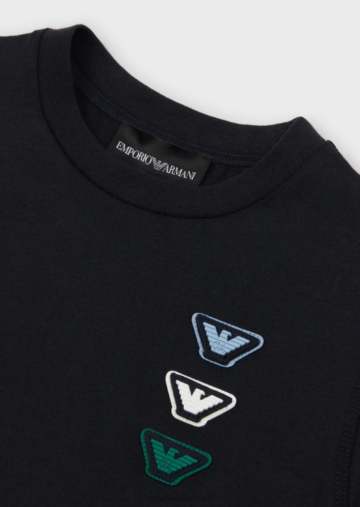 Boy 086V2372 Jersey T-Shirt With Multicoloured Eagle Patch Armani Navy Blue