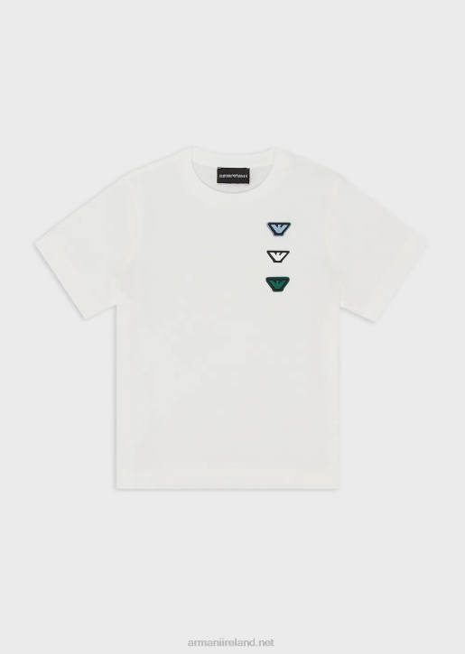 Boy 086V2373 Jersey T-Shirt With Multicoloured Eagle Patch Armani White