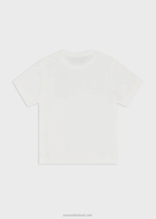 Boy 086V2373 Jersey T-Shirt With Multicoloured Eagle Patch Armani White