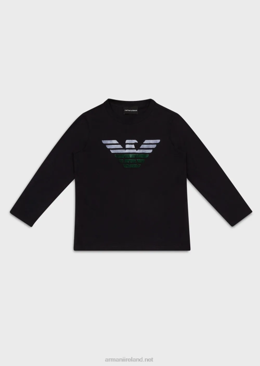 Boy 086V2374 Pima Jersey Jumper With Embossed Matte Fabric Logo Armani Navy Blue