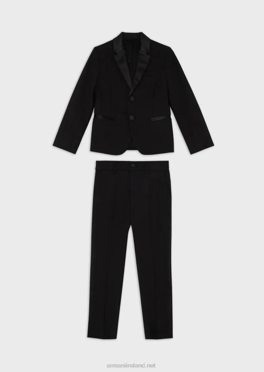 Boy 086V2395 Single-Breasted Tuxedo Suit In Light Wool With Satin Details Armani Black