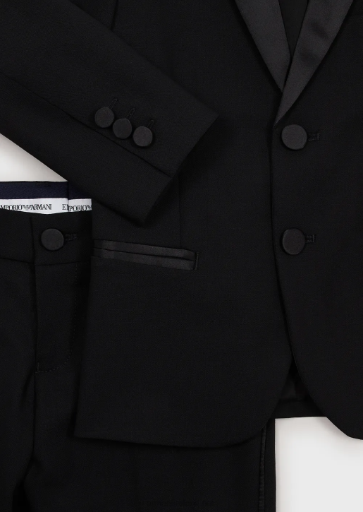 Boy 086V2395 Single-Breasted Tuxedo Suit In Light Wool With Satin Details Armani Black