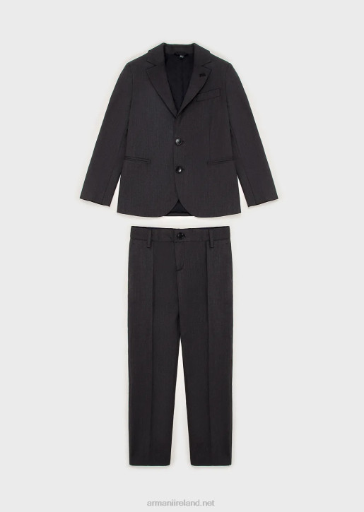 Boy 086V2396 Single-Breasted Suit In Light Virgin Wool Armani Dark Gray