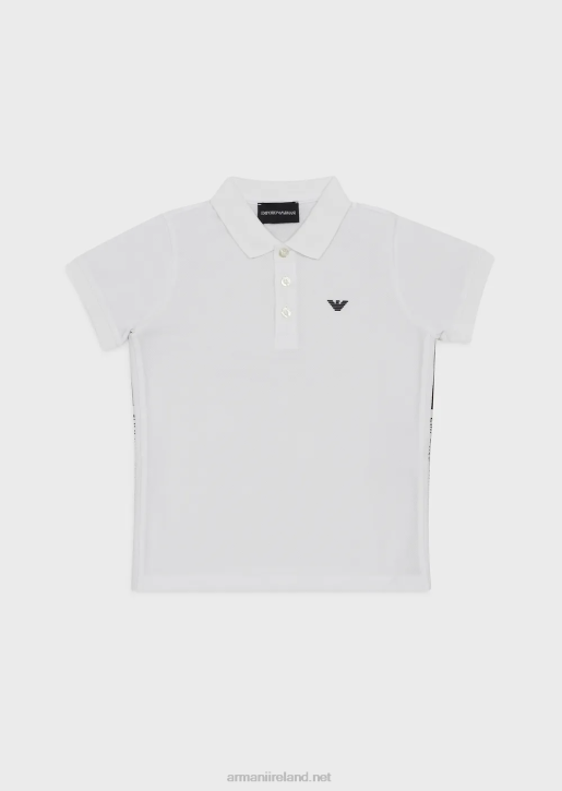 Boy 086V2399 Mercerised Pique Polo Shirt With Eagle Logo Armani White