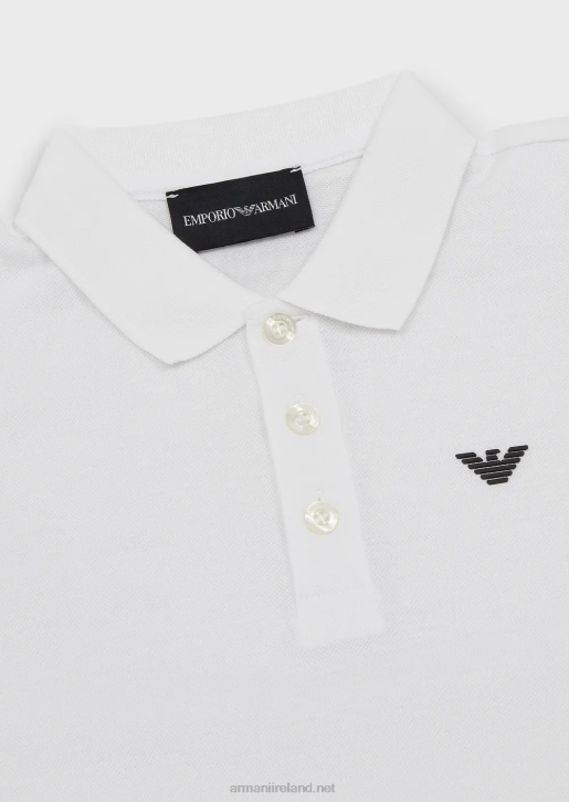 Boy 086V2399 Mercerised Pique Polo Shirt With Eagle Logo Armani White
