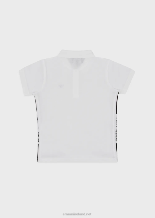 Boy 086V2399 Mercerised Pique Polo Shirt With Eagle Logo Armani White