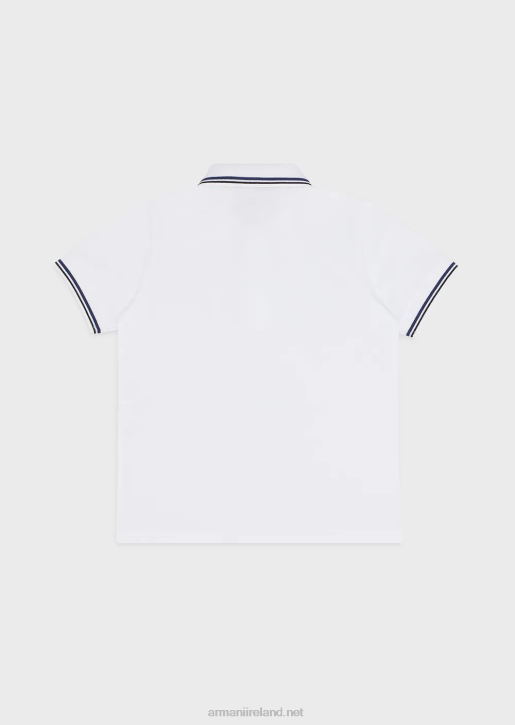 Boy 086V2406 Stretch Pique Polo Shirt With Striped Trim Armani White