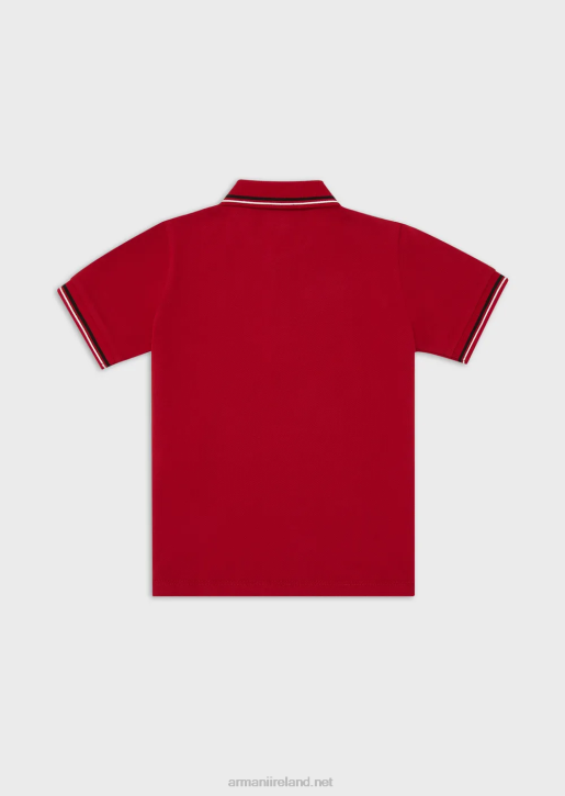 Boy 086V2408 Stretch Pique Polo Shirt With Striped Trim Armani