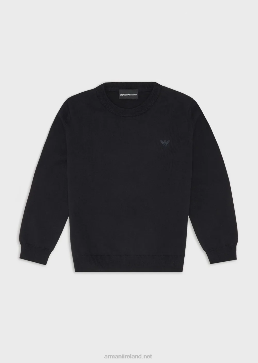 Boy 086V2412 Wool-Blend Jumper With Micro-Eagle Embroidery Armani Navy Blue