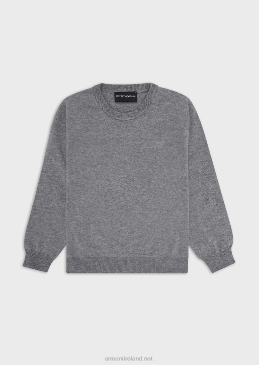 Boy 086V2413 Wool-Blend Jumper With Micro-Eagle Embroidery Armani Melange Gray